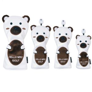 Andra golfprodukter Golf Headcover för förare Fairway Hybrid Blade Putter Pu Leather Waterproof Moft Drable White Bear Golf Wood Cover Number Tag 230627