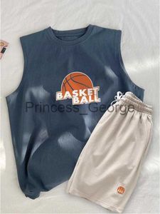 Herrspårar män sommar ärmlös spårdräkt basket tryck Vest Top Shorts Set Hip Hop Sports 2 PCS Outfits For Teen Kids Boy X0627