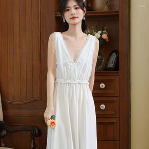 Women's Sleepwear Nightgowns Women Cotton Sleeveless Elegant Home Dressing Gown NightdressSleepshirt Night Dress Retro Summer Nightwear Plus