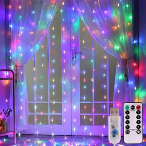 Curtain Rainbow LED String Lights Christmas Decoration Remote Control USB Wedding Garland Curtain Lamp Holiday For Bedroom Bulb lamp 230626