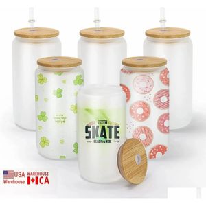 Water Bottles Usa/Ca Local Warehouse Sublimation Tumblers 16Oz Glass Cans With Bamboo Lids And Reusable St Beer Mugs Transparent Fro Dha2O