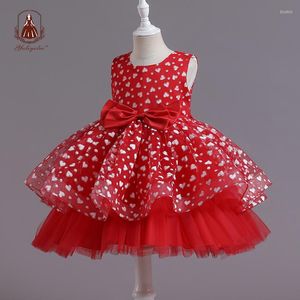 Abiti da ragazza Yoliyolei V Back Christmas Dress Double Layer Heart Dot Design Party per bambini da 3 a 8 anni Vacanze di compleanno