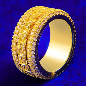 Pierścienie klastra list bąbelkowy mrożony mężczyźni prawdziwe złoto spinning w środkowej biżuterii hip -hopowej 230620