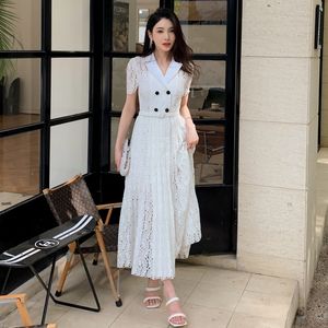 New S-elf Portrait Two Piece White Chiffon Exquisite Embroidered Hollow Collar Short Sleeve Dress