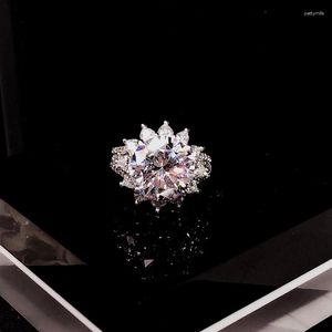 Cluster Rings Brand Pure 925 Sterling Silver Jewelry For Women Big Flower CZDiamond Wedding Engagement Branch Ring Luxury