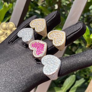 Cluster Rings Bubble Letter New Baguette Heart Ring for Women Pink Stones Glossy Girls Rose Gold Plated Hip Hop Jewelry 230620
