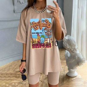 女性用Tシャツ1PCSホワイトティーサマーカジュアルな特大ティーベストサーフィンサンタモニカカリフォルニアレトロスタイルTシャツバケーションビーチシャツJ230627