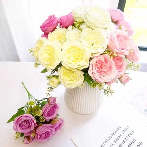 Fiori secchi Peony Bellissimo bouquet di seta di ortensiga artificiale Mescolare i centrotavola floreali tavolo fiore finto per la decorazione del matrimonio in casa