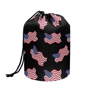 Cosmetic Bags Coloranimal Daily Use Portable Bag Pretty American Flags Reusable Soft Cylindrical Women's Organizer Barrel