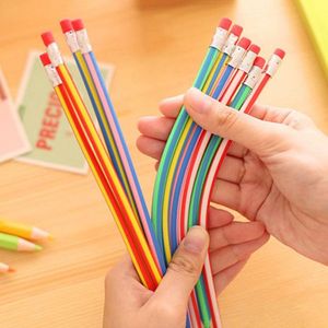 Pencils 30Pcs Creative Flexible Soft Pencils With Eraser Cute Bendy Colorful High Stripes Bend Pen Curved Toy Office Supplies