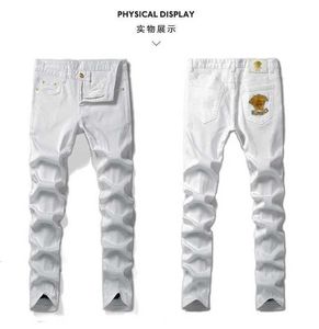 Men's Jeans designer Designer White Medusa Embroidery Slim Fit Small Straight Length Pants Brand G4H1 J8OR