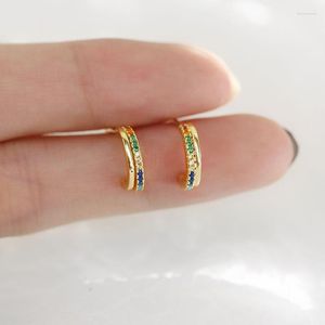 Серьги-кольца WTLTC, простые красочные кубические циркония, открытые C-образные кольца, стерлингового серебра 925 пробы, маленькие для женщин