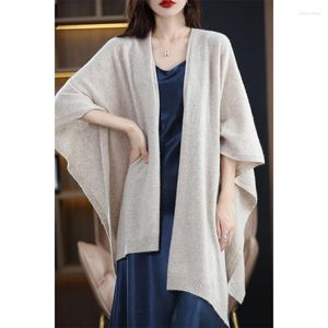 Halsdukar 2023 kvinnor vinter halsduk varmare sjal damer vintage ull stickad wrap cashmere poncho capes kvinnlig fast färg överdimensionerad