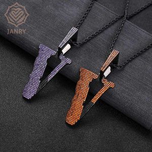 Rockar Janry Hot Full Diamond Colorful Zirconium Letter Big V Pendant Necklace Zircon Hip Hop Halsband med kubansk kedja för män kvinnor