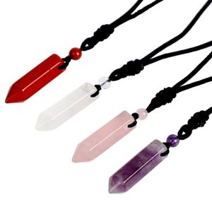 Natural Crystal Stone Pendant Necklace Party Favor Crafts Fashion Gemstone Crystal Pillar Halsband