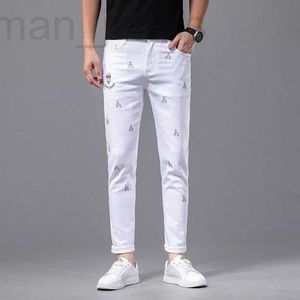 Men's Jeans designer Thin Korean Version Small Feet Slim Fit International High-end Brand Clothing Light Luxury Cotton Elastic White Embroidery RODA