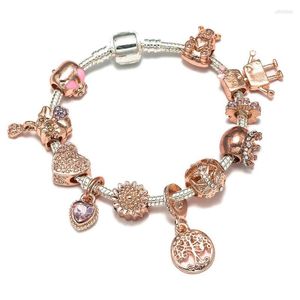 Strand Seialoy Rose Gold Color Tree of Life Charm Armband för kvinnor Original Bella Blomma Angel Heart Pärledarmband Bangle