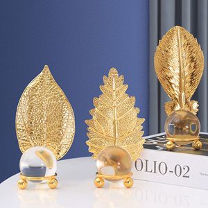 Objetos decorativos Estatuetas de bola de cristal de folha de metal para objetos de decoração de interiores de mesa Artesanato para decoração de sala de estar 230627