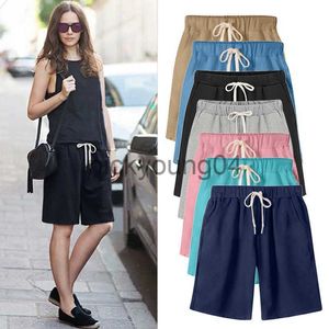 Kvinnors shorts överdimensionerade S-8XL Kvinnor Summer bomullslinne Shorts Casual Ladies Drawstring Elastic Loose Beachwear Short Runway Byxor J230627