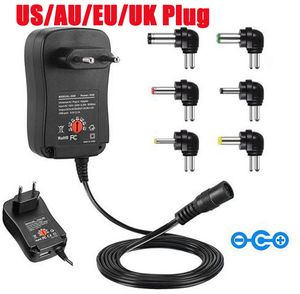 3-12V 30W 2.1A AC DC Güç Kaynağı Adaptörü 6 Fişli Evrensel Şarj Adaptörü Ayarlanabilir Voltaj Ayarlı Güç Adaptörü ABD AB AU İNGILTERE USB Bağlantı Noktası Fişi