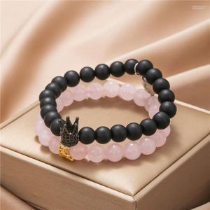 Charm Bracelets Fashion Simple Niche Design Powder Crystal Sanded Stone Couple Magnetic Crown Luxury Bracelet Gift For Friends