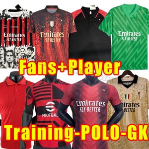 Fans Player Version Ibrahimovic 23 24 Soccer Jerseys AC Milans Giroud R. Leao Bennacer Kessie Romagnoli Calhanoglu Tonali Rebic 2023 2024 Polo Training målvakt