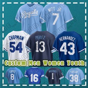 13 Maglia da baseball Salvador Perez 7 Bobby Witt Jr 24 Lyles Kansas City Vinnie Pasquantino Aroldis Chapman Brad Keller George Brett Drew Waters Josh Taylor Waters