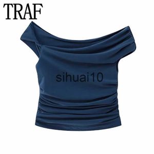 T-Shirt da donna TRAF Top corto asimmetrico Donna Top con spalle scoperte Top donna senza maniche Sexy Top donna Moda Streetwear Top estivo J230627