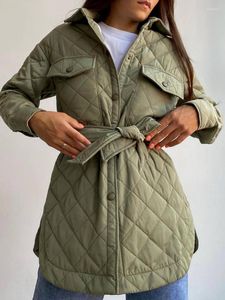 Women's Trench Coats Fashion 2023 Winter Single Breasted Tunic Argyle Quilted Jackets Cotton Padded Coat Woamn Clothes Long Parkas Overcoat