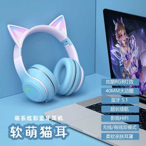 Headworn Bluetooth Nuovi auricolari ST89M Cambia colore graduale LED Luminoso Cute Cat Series Cat Ear Auricolari Bluetooth wirelessERAT