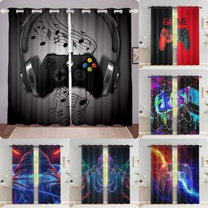 Cortina Gamer Cortinas para quarto de meninos Decoração de sala de jogos Cortinas de janela jogando videogame Cortinas de janela de alto sombreamento 70%-90% 2 painéis 230626