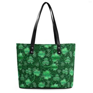 Evening Bags Glittering Shamrocks Handbags Happy St Patricks Day Belt Tote Bag Streetwear PU Leather Shoulder Travel Print Shopping