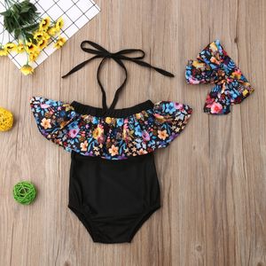 Two Pieces 0 4Y Girls Swimwear Baby Bikini Summer Flower Ruffle Halter Bathing Suits with Headband Toddler Swimsuits Beachwear 230626