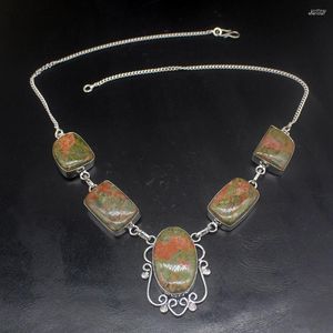 Pendant Necklaces Hermosa Jewelry Fashion Natural Green Unakite Silver Color Women Ladies Gifts Necklace Chain 48cm 20233391