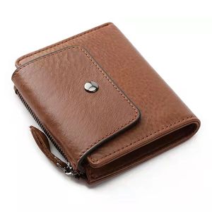 RFID-protected genuine leather mens designer wallets male cowhide short style fashion casual coin zero card purses vintage clutchs no298