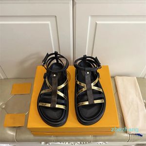 2023-Luxury Designer Women's Pool Pillow Comfort Sandals Gladiator Patent Leather Canvas Black Gold Slippers