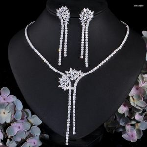 Colar Brincos Conjunto ThreeGraces 2023 Espumante Zircônia Cúbica Cristal Longo Pendurado Vestido de Festa Jóias Para Mulheres T0928