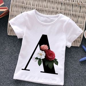 T-shirts unisex sommar t-shirt mode alfabet flickor tshirts harajuku retro pojke tshirt blommor element fin runda nack barn thirt 230626