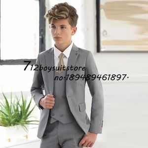 Suits Gray Boys Suit Formal Blazer Wedding Tuxedo 3 Piece Set Kids Jacket Vest Pants Complete Clothes 230626