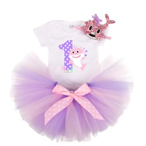 Kläder sätter Shark Birthday Tutu Outfit Girls 1st Party Costume Toddler P O Props Cake Smash Kids Cosplay 230626