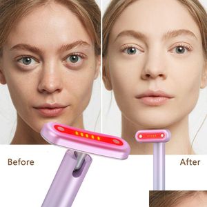 Home Beauty Instrument 4 in 1 Rotlichttherapie Hautpflege-Tool für Gesicht Hals Ems Mikrostrom Mas Anti-Aging Hautstraffung Zauberstab Dro Dhkzc