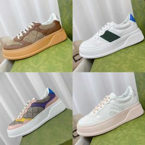 Tênis Casual Preto Masculino Feminino Sapatos Ggity Tênis em Relevo Branco Web Couro Luxuoso Chunky Designer Fecho com Cadarço Bege Ébano Lona mnd