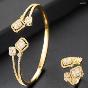 Necklace Earrings Set GODKI Trendy Luxury Stack Bangle Ring Sets Jewelry For Women Wedding Cubic Zircon Crystal CZ Aretes De Mujer Modernos