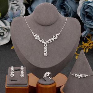 Halsband örhängen set brudprat trendiga kvinnor smycken för bröllop engagemang kubik zirkoniume glänsande kristall romantisk brudring kvalitet a