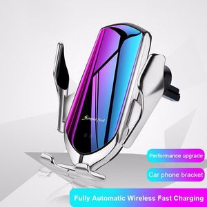 Carregador sem fio para carro com fixação automática de 10 W para iPhone, Android, carregador sem fio Qi de indução infravermelho, suporte para telefone para carro