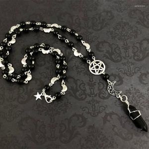 Collane con ciondolo Collana con rosario gotico gotico Perline di preghiera pagane Onice nera Pentagramma Perline Trad Charm Punk Gioielli fatti a mano Regalo da donna