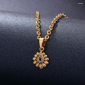 Pendant Necklaces Ethiopia 24K Gold Color Dubai Small Sun Flower Necklace For Women African Party Wedding Gifts 45cm Gift