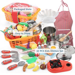 Kitchens Play Food 42 PCS Pretend Play Kitchen Toy Children Chef Role Playset Cooking Set Educational Gift for Toddlers Kids Girls Boys 230626