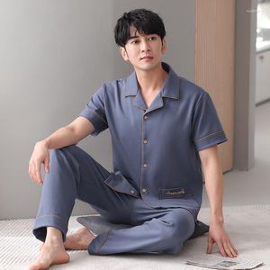 Men's Sleepwear Est Summer Big Size 4XL-7XL Men Pajamas Set Knited Cotton Turn-down Collar Short Sleeve Pyjamas Casual Sets