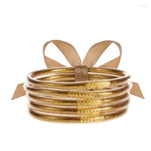 Bangle 2023 Sparkling Fashion Bangles Soft Silicone Glitter Filled Jelly Bracelet Idea Gift For Girls and Ladies